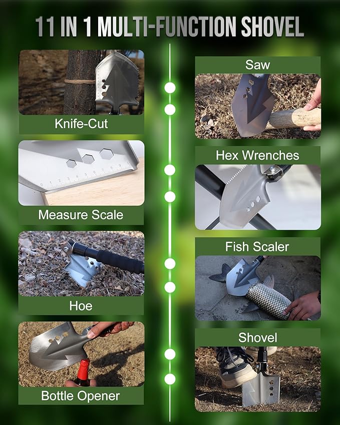 Folding Survival Shovel, Camping Shovel for Off Road, Gardening, Beach, Digging Dirt, Sand, Mud and Snow, Emergency and Outdoor, 29 inch