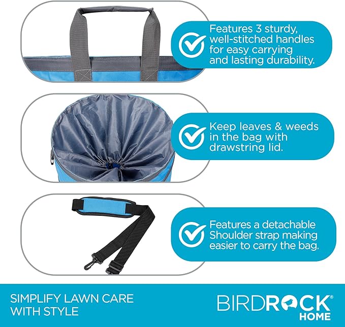 BIRDROCK HOME Collapsible Lawn and Leaf Waste Bag with Lid - 30 Gallon - Heavy Duty Reusable Camping Trash Can - Hardshell Bottom for Yard Debris, Garage Storage - Portable Garden Bin - Blue