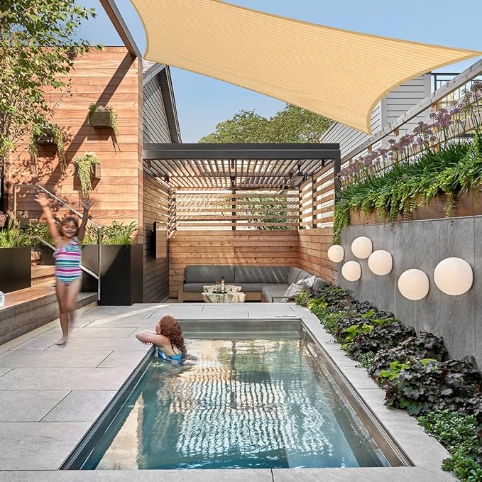 7' x 8' Beige Outdoor Sun Shade Sail Canopy ??UV Resistant Permeable Awning Fabric for Patio, Garden, Backyard, Pergola, Carport, Lawn Shelter Cover