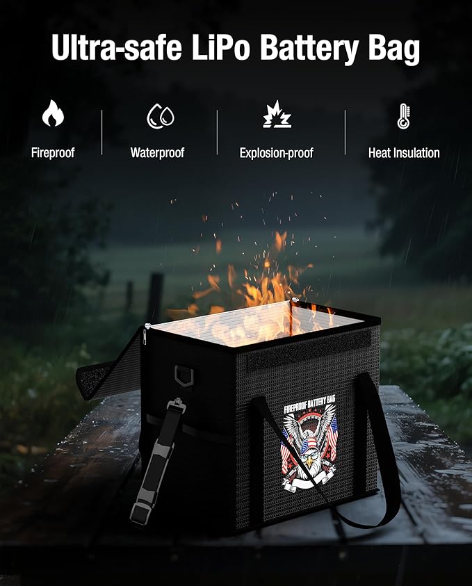 Fireproof Explosionproof Lipo Battery Safe Bag - Large Capacity Ebike Battery Storage Guard Pouch for Charging & Storage - Waterproof Protective Case for Ebike & Lithium Batteries(9.4x6x8.5 Inches)