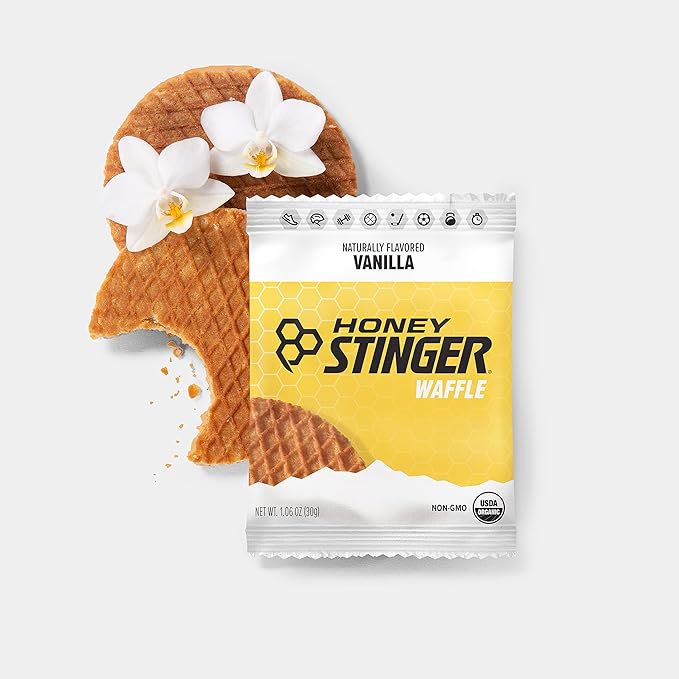 Honey Stinger Organic Vanilla Waffle, Energy Stroopwafel for Exercise, Endurance and Performance, Sports Nutrition for Home & Gym, Pre and Post Workout, Box of 16 Waffles, 16.96 Ounce