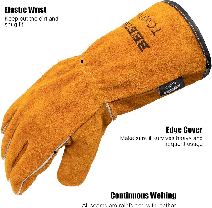 BEETRO Welding Gloves 12 Pairs Cow Leather Forge/Mig/Stick/Tig Welder Heat/Fire Resistant, Mitts for Oven/Grill/Fireplace/Furnace/Stove/Pot Holder/Wood Burner/Animal handling Glove with Soft Lining