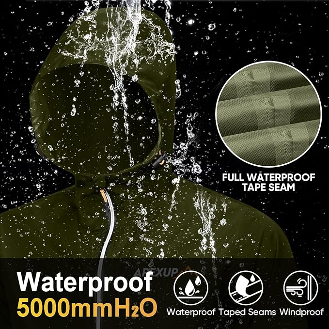 APEXUP Packable Rain Jacket Men with Reflective Zipper, Lightweight Waterproof Raincoat, Mens Rain Jacket for Outdoor Sports