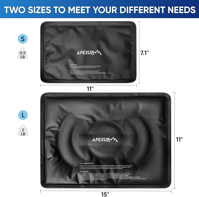 APEXUP Gel Ice Packs for Injuries Reusable, Flexible Double Sided Cold Packs for Injuries, Ice Pack for Knee, Shoulder, Back, Hip, Leg, Arm (Black, S, 1PK)