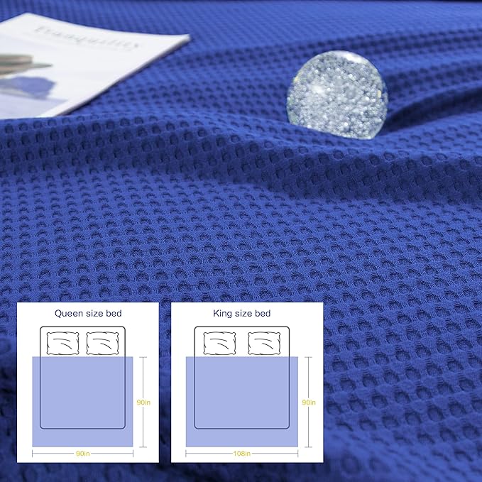 AmyHomie Cooling Blanket King Size, 100% Rayon Derived from Bamboo, Cool Summer Blanket for Hot Sleepers Soft Comfy Waffle Lightweight Blankets for All Seasons(Blue Violet, 108×90in)