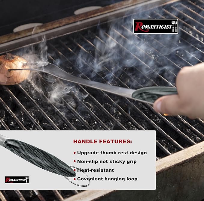 ROMANTICIST 4pc Heavy Duty Grill Accessories for Top Chef - Professional Grill Tools Set & Basic BBQ Tools for Backyard Restaurant Outdoor Kitchen - Deluxe Grill Gift for Dad on Father’s Day Birthday