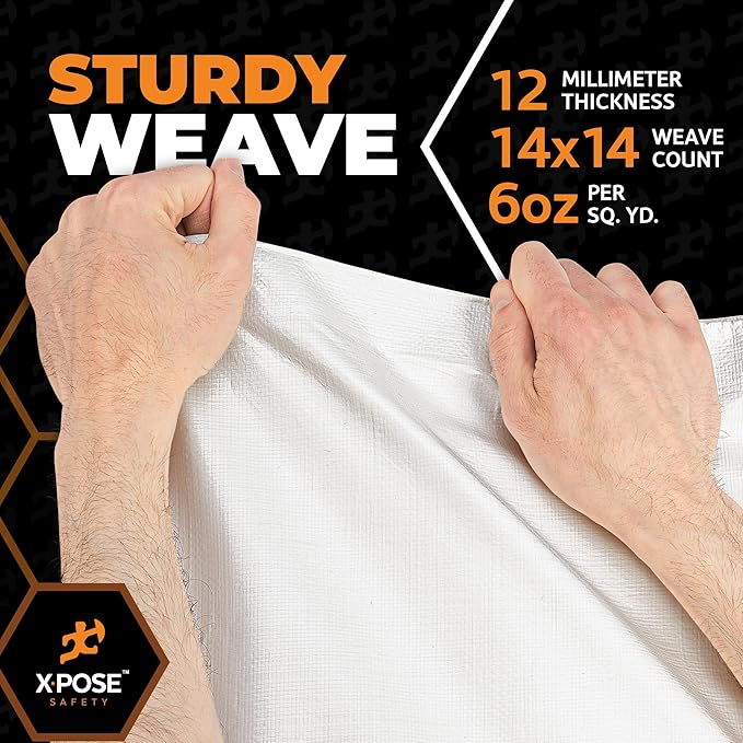 Heavy Duty White Poly Tarp 18' X 24' - Multipurpose Protective Cover - Durable, Waterproof, Weather Proof, Rip and Tear Resistant - Extra Thick 12 Mil Polyethylene - by Xpose Safety