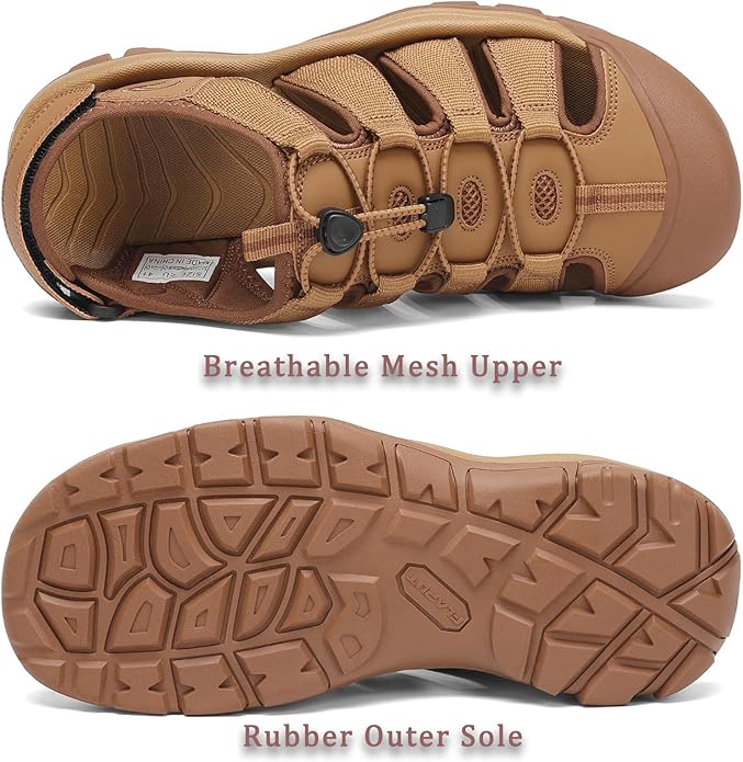 FLARUT Men's Athletic Sandals - Closed Toe Sport Hiking & Outdoor Walking Water Sandals with Anti-Slip Cushioning and Breathable Mesh