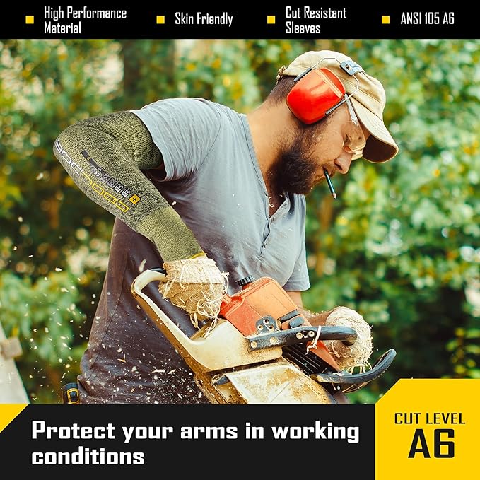 COOLJOB A6 Cut Resistant Sleeves for Gardening Pruning Fishing, 18” Arm Protection for Gardener Farmer, UPF 50+ Sun Protector