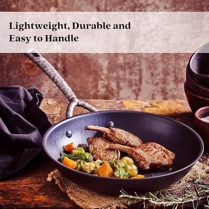 Alva Artist 9.5" Blue Carbon Steel Frying Pan – Pro-Grade Searing, Pre-Seasoned & Naturally Non-Stick, PFAS-Free – Heats 3× Faster Than Cast Iron – Oven, Grill & Induction Safe, Lightweight Design