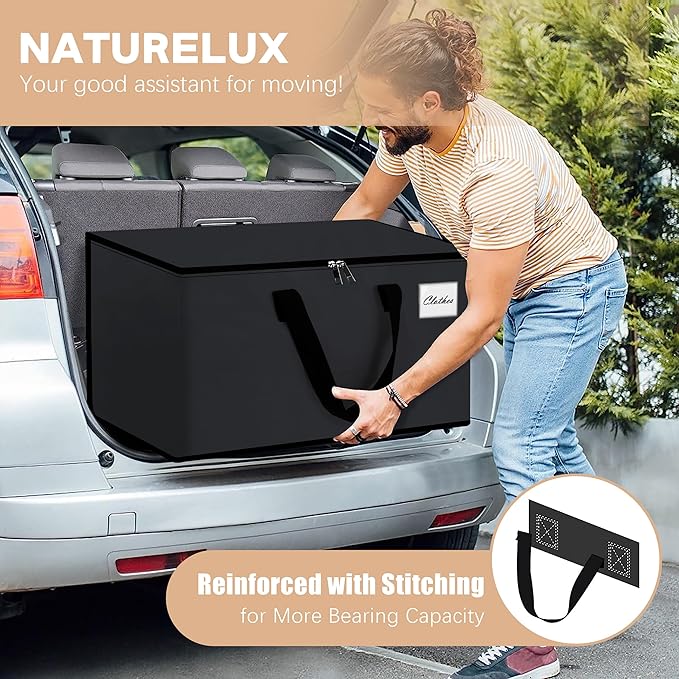 Heavy Duty Moving Bags - Extra Large Packing Bags and Storage Totes, Collapsible and Foldable Option for Moving and Storage, Black, 125 L - 12 Pack