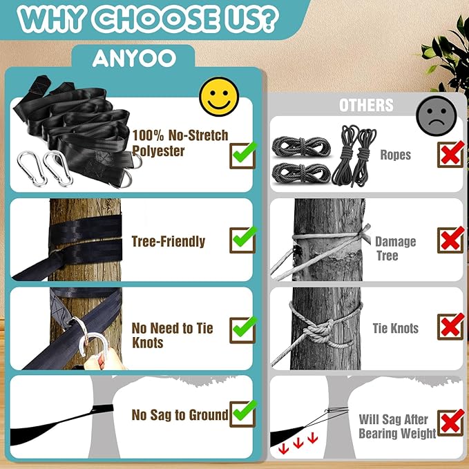 Anyoo Garden Cotton Hammock Comfortable Fabric Hammock with Spreader Bar Sturdy Hammocks Up to 450lbs Portable Lightweight Hammocks with Travel Bag for Camping Outdoor/Indoor Patio Backyard