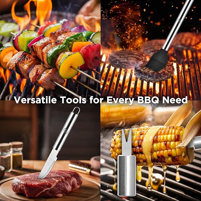 Kaluns Grilling Accessories, Dad Gifts for Christmas Grilling Gifts, Heavy Duty Stainless Steel Grill Set BBQ Grill Accessories for Outdoor Grill with Storage Case and Apron, Best Gifts for Men Dad