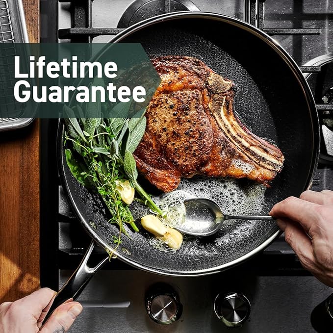 HexClad Hybrid Nonstick 12-Inch Frying Pan with Tempered Glass Lid, Stay-Cool Handle, Dishwasher-Friendly, Oven-Safe Up to 900°F, Induction Ready, Compatible with All Cooktops
