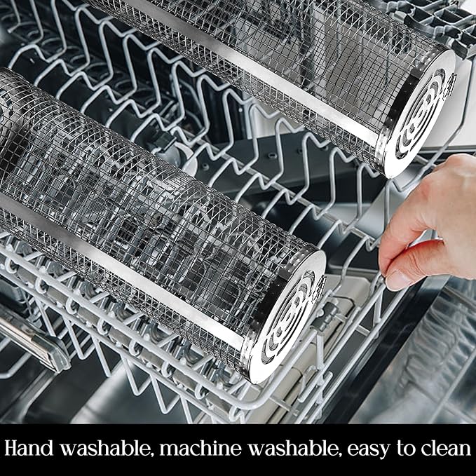 Rolling Grilling Baskets for Outdoor Grill Bbq Net Tube Must Have Large Round Mesh Barbecue Cylinder Cage Essentials Gadgets Cooking Accessories for Picnic Veggies Vegetable Fish Meat, Gift for Men