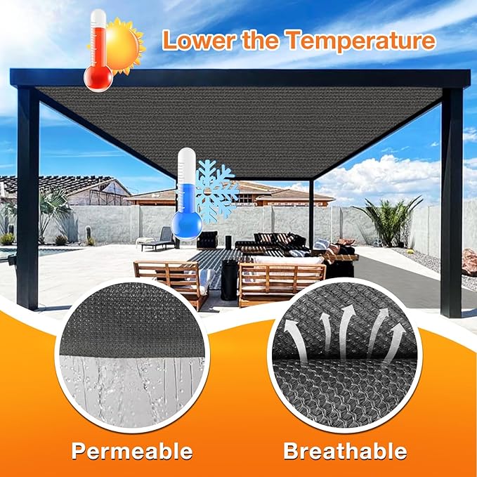 Artpuch Outdoor Pergola Shade Cover 15x24 FT Sun Shade Cloth with Grommets Dark Grey 90% UV Protection Canopy Patio Privacy Screen (Customized Available)