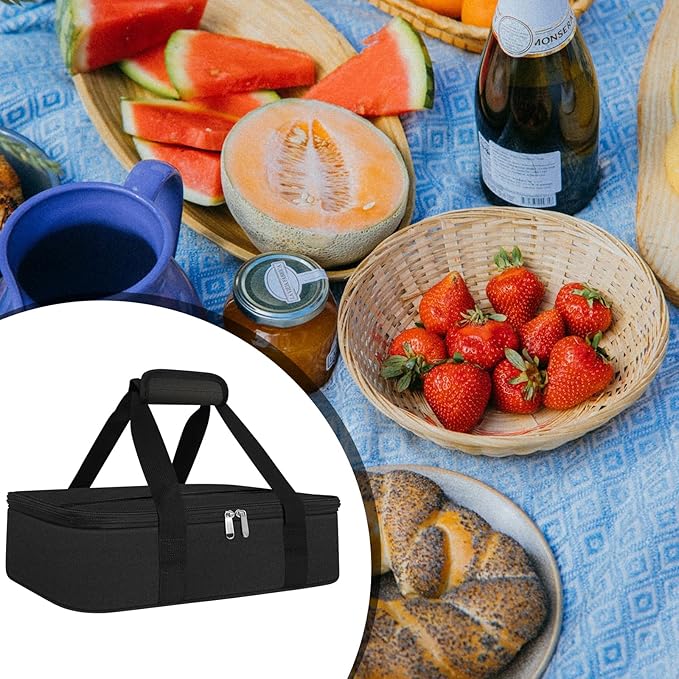 esouler Insulated Casserole Carrier Bag Hot & Cold Food Carrier Bag Lasagna Holder Lunch Bag for Picnics, Parties, Travel, Fits 9 x 13 Inches Casserole Dish-Black