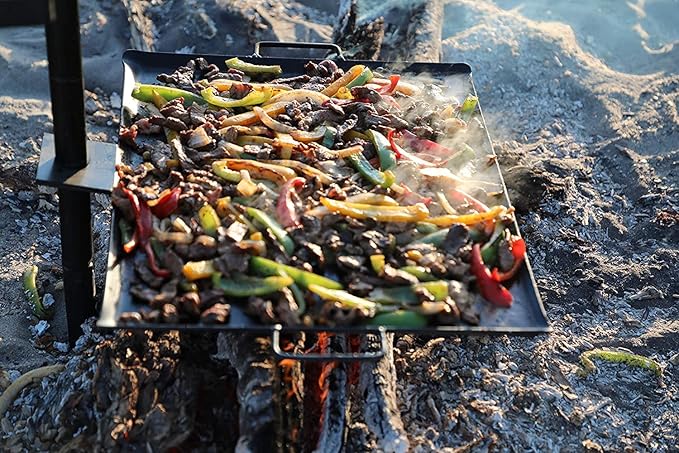 GameMaker Gravity Skillet & Pole – Open Fire Camping Grill & Griddle, Heavy-Duty Outdoor Cookware for Campfires, Hiking, Hunting & Backpacking