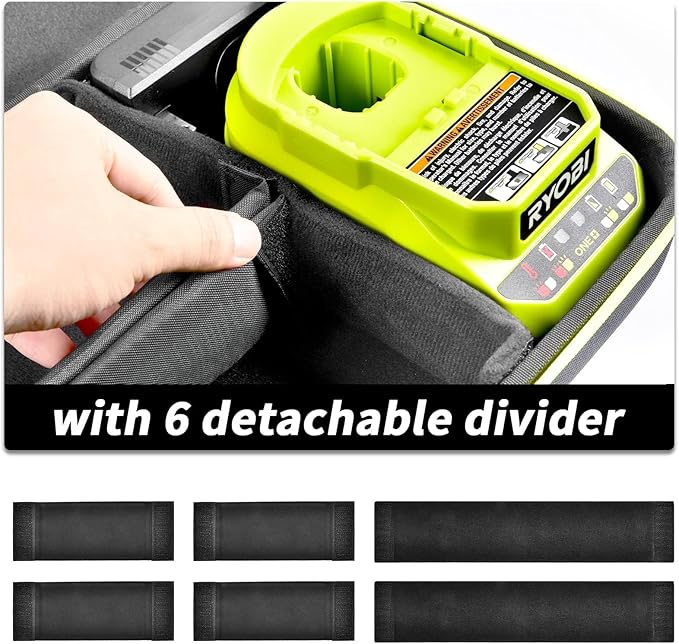 Case Compatible with Ryobi ONE+ 18V Lithium-Ion 4.0/3.5/3.0/2.0/1.5 Ah Compact Batteries. Storage Carrying Holder for 18-Volt Battery Charger. Organizer Container with 6 Dividers (Box Only)
