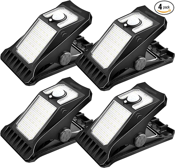 45Leds Solar Motion Sensor Lights Outdoor, Clip on Solar Lights Outdoor Waterproof, High Bright Solar Powered Security Lights for Outside Fence Chain Link Camping (4, 45 LED)
