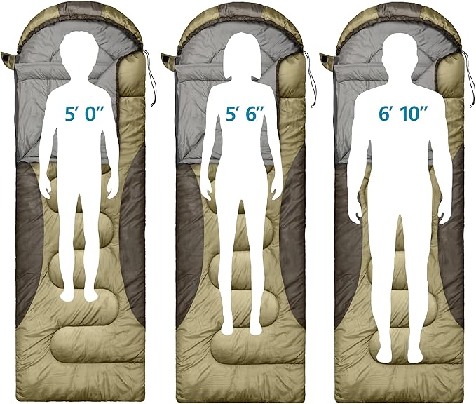 0 Degree Winter Sleeping Bags for Adults Camping (450GSM) - Temp Range (5F–32F) Portable Waterproof Compression Sack- Camping Sleeping Bags for Big and Tall in Env Hoodie: Backpacking Hiking 4 Season