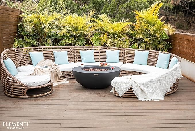 Elementi Lunar Bowl Cast Concrete Fire Table Bundle, Outdoor Fire Pit Fire Table Patio Furniture, Dark Gray (Natural Gas)