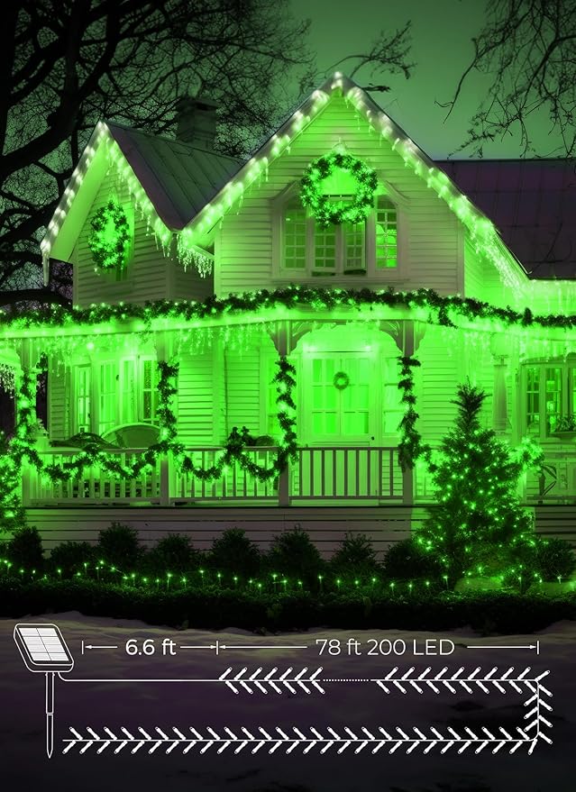 2-Pack 400LED 170FT Total Solar Outdoor Lights IP65 Waterproof Solar Powered Lights with 8 Lighting Modes for Party Garden Yard Home Holiday Tree Decoration Lighting,Green