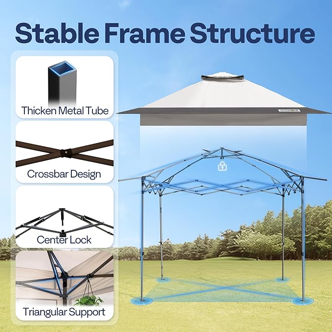 VIVOHOME Pop Up Gazebo 10x10ft Outdoor Canopy Tent with Mosquito Netting & 2 Tiers Roof for Patio Garden Backyard, Grey