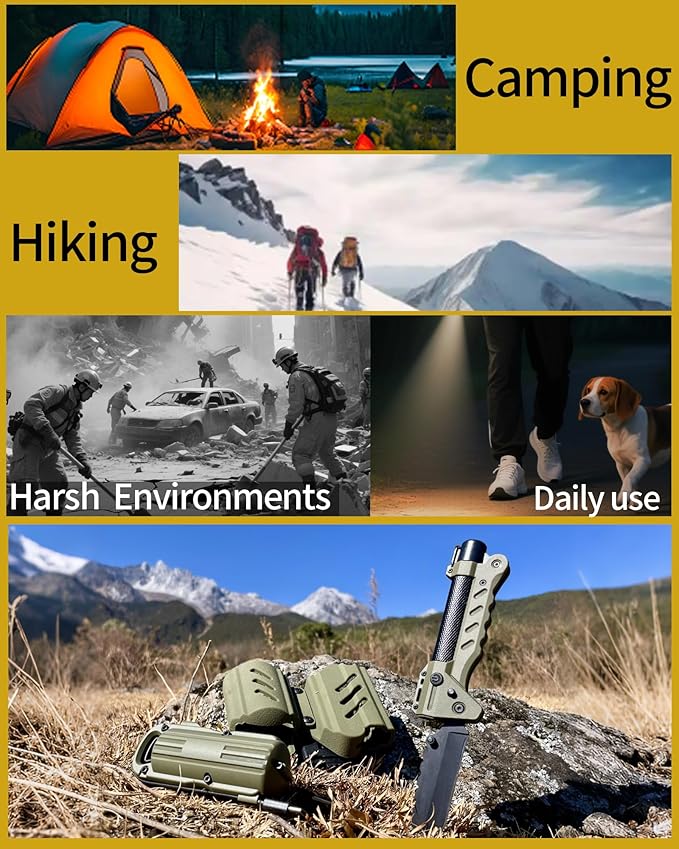 VIPERADE VAK6 Survival Multitool with Folding Knife, LED Flashlight, Pulse Ignition and Hand Crank Generator, Camping Multitool Knife Rechargeable Flashlight with Belt Sheath (Black)