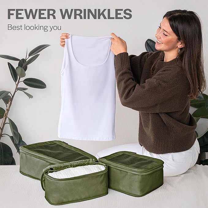 Compression Packing Cubes for Travel - Luggage Organizer Bags - Double Zipper Packing Cubes for Suitcases (2-Pack, Olive)