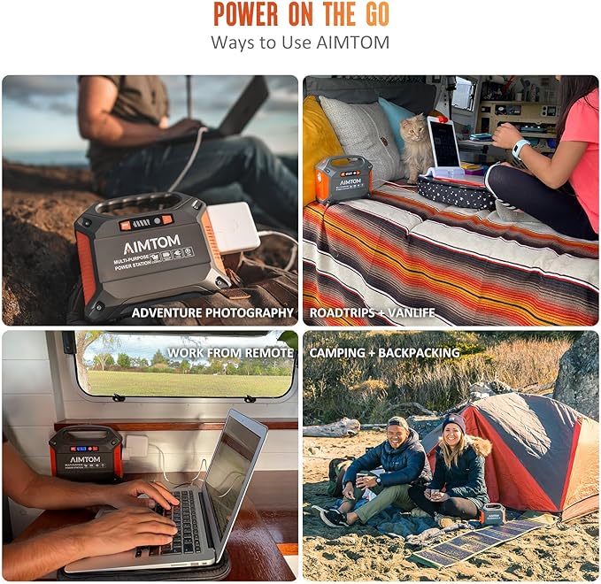 AIMTOM 155Wh Portable Power Station with 30W Solar Panel – 150W Peak/110V AC, 18W USB-C, 2x USB-A & 12V DC – Solar Generator for Camping, Home, RV, Travel & Emergencies