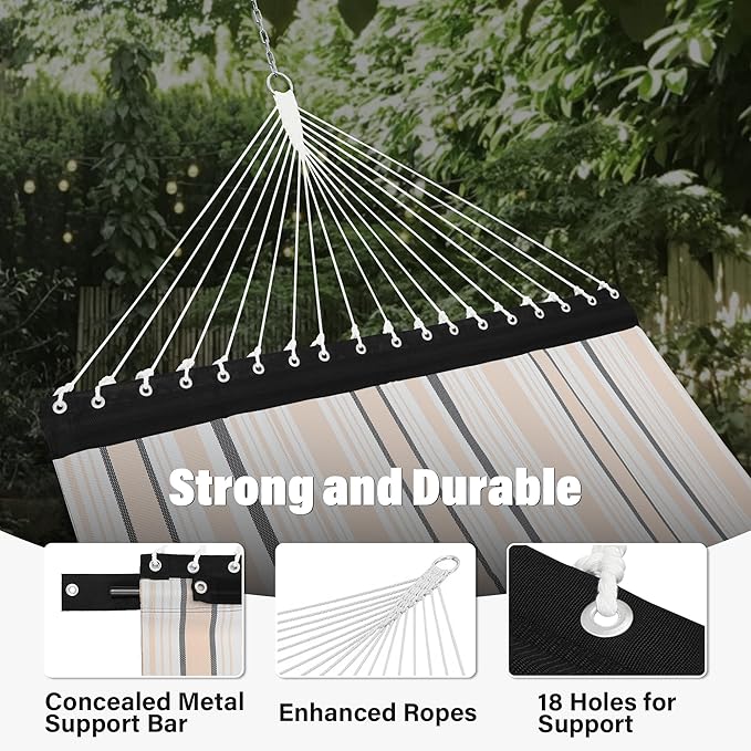 Patio Watcher 13 FT Quick Dry Textilene Hammock - Outdoor Double Hammock - Heavy Duty Hammocks for Outside - 450 lbs Capacity - Beige Black