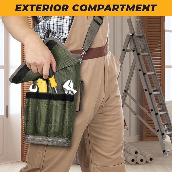 Heavy Duty Tool Bag, Roll Up Tool Organizer for Men Women, Portable Tool Storage Box with 4 Detachable Zipper Pouch, Compact Small Carrier Bag for Electrician Mechanic, Father Day Dad Gift, Green