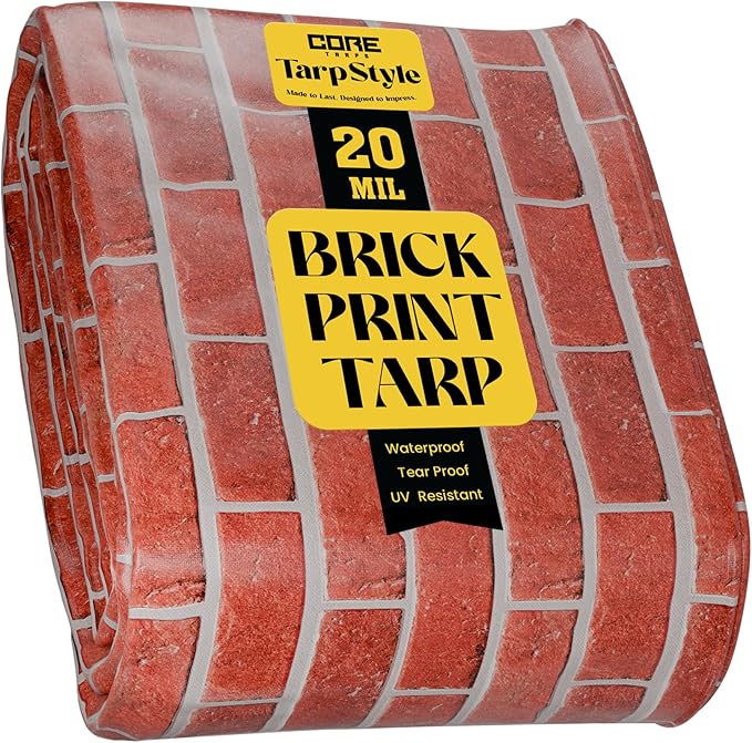 Core Tarps Extreme Heavy Duty 20 Mil Tarp Cover, Waterproof, UV Resistant, Rip and Tear Proof, Poly Tarpaulin with Reinforced Edges for Roof, Camping, Patio, Pool, Boat (Bricks/Black 8′ X 10′)