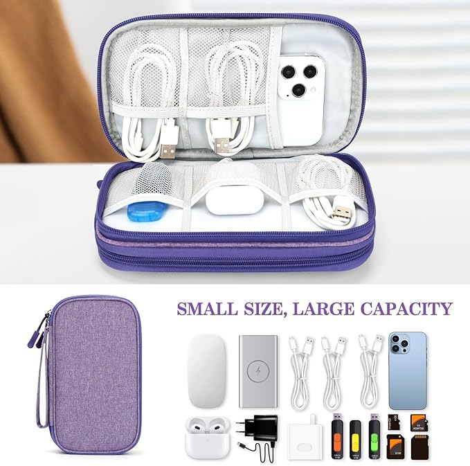 FYY Electronic Organizer, Travel Cable Organizer Bag Pouch Electronic Accessories Carry Case Portable Waterproof Double Layers Storage Bag for Cable, Cord, Charger, Phone, Large Size, Dark Purple