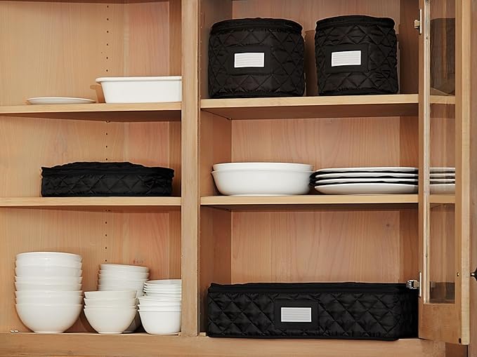 Covermates Keepsakes - Serveware Storage - Padded Protection - ID Window - Stain Resistant - Machine Washable - China Storage, Black