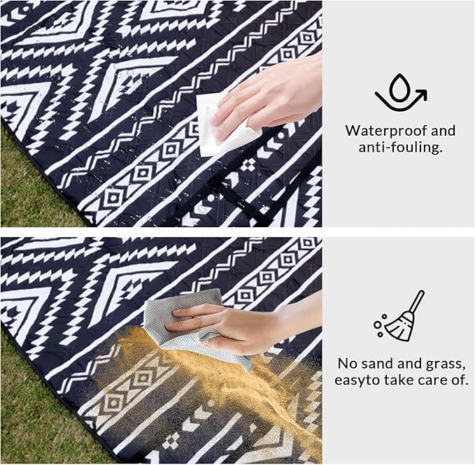 80"x60" Waterproof Picnic Blanket Large Outdoor Camping Blanket Foldable Picnic Camping Blanket Thicker Machine Washable Picnic Mat Portable Wearable for Picnics, Camping