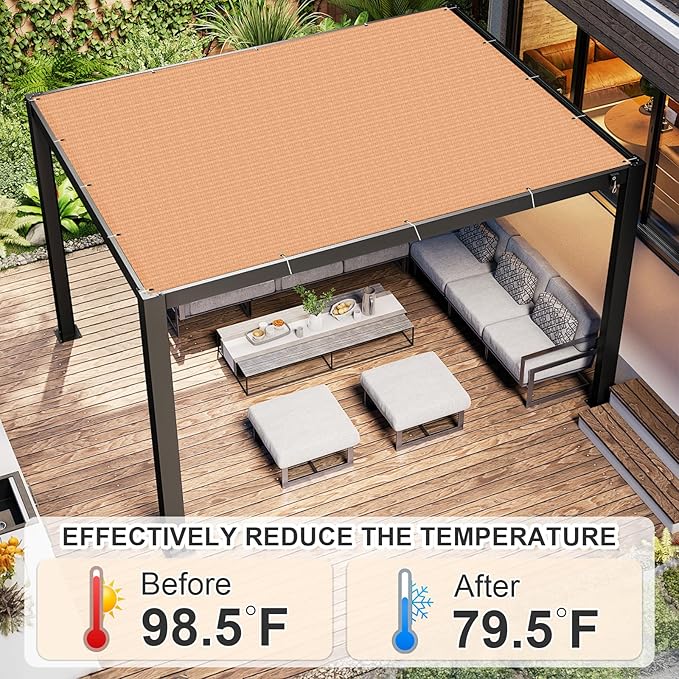 Cool Area Sun Shade Cloth with Grommets 4×6 FT Shade Panel Shade Tarp Screen Fabic for Outdoor Patio Pergola Cover Deck Garden, Peach Fuzz (Customized)