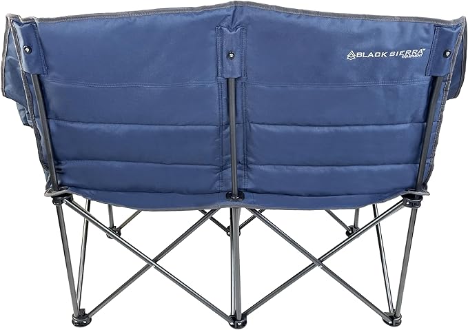 Black Sierra Double Padded Folding Camping Chair, Oversized Folding Camp Sofa, Portable Outdoor Loveseat Supports 500 lbs, Perfect for Beach, Tailgating, RV, Sports, Patio