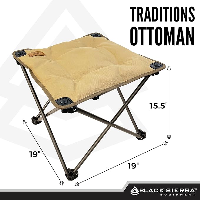 Black Sierra Traditions Camping Foot Stool, Folding Camp Ottoman, Lightweight Collapsible Camp Footrest, Folding Camping Footrest, Lightweight Beach Chair Footrest, Portable Folding Outdoor Footrest