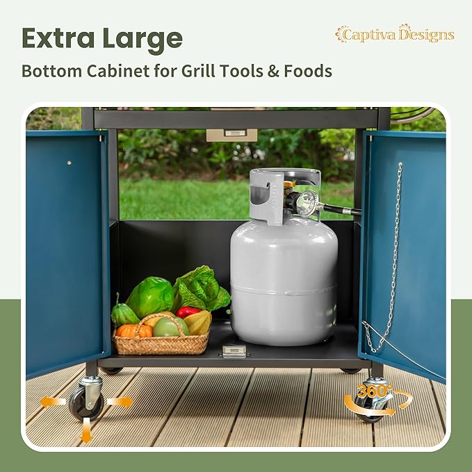 Captiva Designs 4-Burner Propane Gas BBQ Grill with Side Burner & Porcelain-Enameled Cast Iron Grates, 42,000 BTU Output Barbeque Grill for Outdoor Cooking Kitchen and Patio Backyard Barbecue, Blue