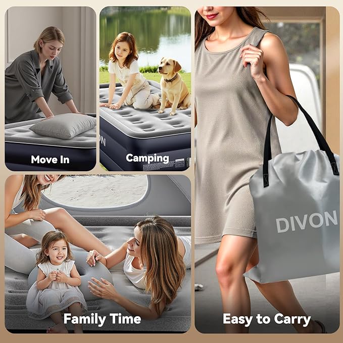 DIVON Twin Air Mattress with Built in Pump Raised, 2 Min Self Inflatable Mattress, 18’’ Blow up Mattress for Adults, 330 LBS Portable Air Bed for Guest, Camping, Travel & Floor, Dark Blue