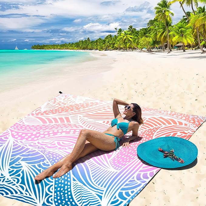 Beach Blanket Waterproof Sandproof Extra Large Beach Mat 79" X 83"/120"x108"for 1-8 Adults Quick Drying Durable Outdoor Picnic Mat for Beach Travel Camping Hiking