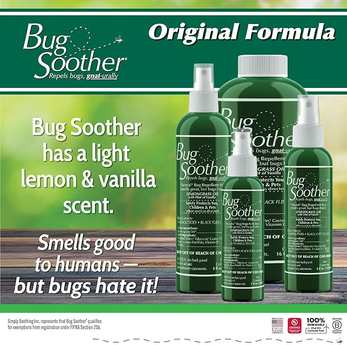 Bug Soother Refill - Natural Insect, Gnat and Mosquito Repellent & Deterrent - 100% DEET-Free Safe Bug Spray for Adults, Kids, Pets, Environment - Includes Free 1 oz. Travel Size. (16 oz.)