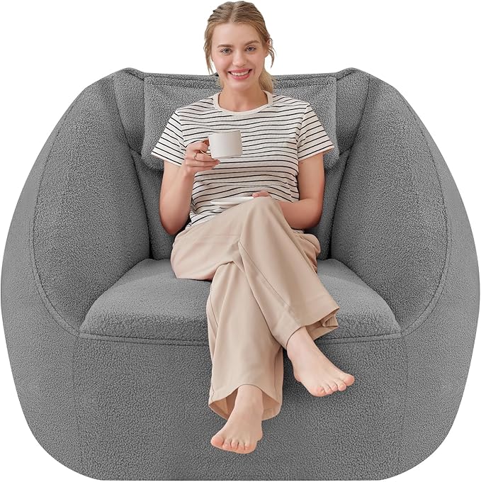 HABUTWAY Inflatable Bean Bag Chairs for Adult Blow up Chair Portable Inflatable Bean Bag Couch w/Electric Air Pump,Handle & Side Pocket for Movie Night Reading Gaming Living Room - Light Grey
