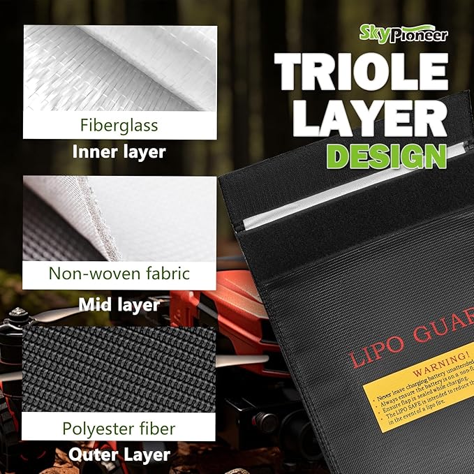 2 Pack Lipo Safe Bags, Fire Retardant Lipo Battery Bag, 6.9''x9'' Black, Fireproof Explosion-proof Sack for Charging and Storage