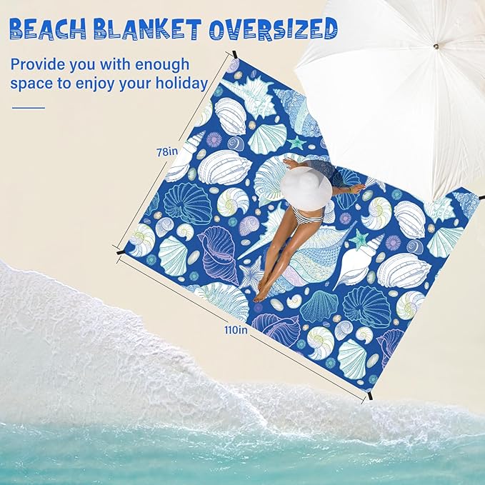 Beach Blanket Waterproof Sandproof 1-7 Adult Oversized 78 '' × 110 '' Lightweight Durable Compact Sand Free Beach Mat for Travel Camping Hiking Picnic Blanket Extra Large
