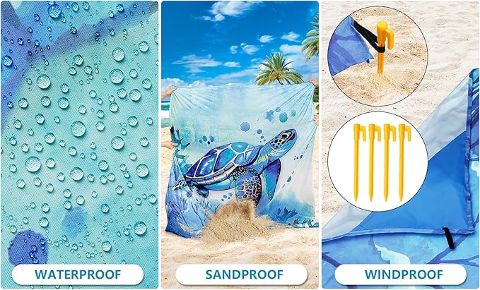 Beach Blanket Waterproof Sandproof Beach Mat 79" X 83"/10'x9'for 2-8 Adults Quick Drying Outdoor Picnic Mat Beach Accessories for Travel, Camping, Hiking