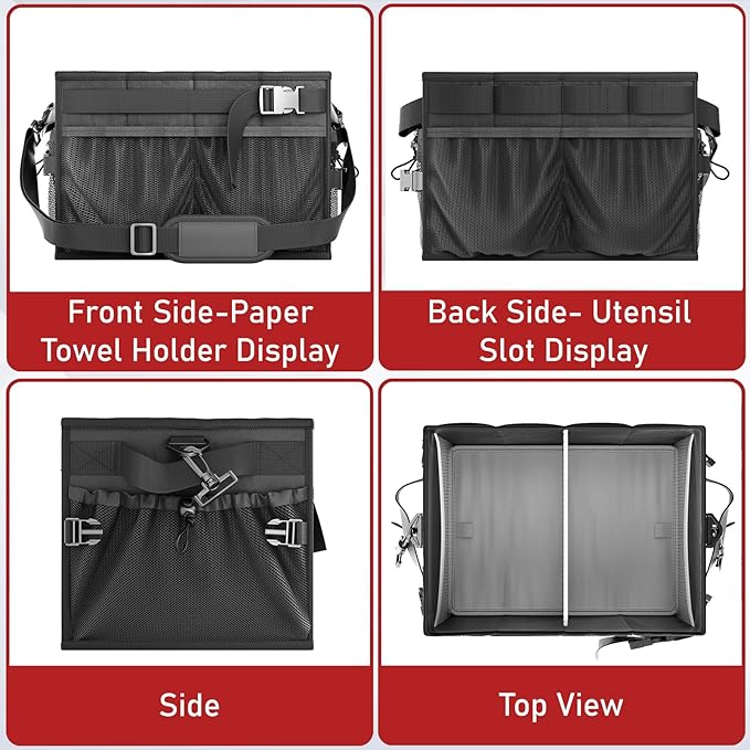 FANGSUN Grill Caddy, BBQ Caddy with Paper Towel Holder, Picnic Griddle Caddy for Outdoor Camping, Barbecue Accessories Storage Organizer for Utensil Grilling Tool, Must Have for Camper Tailgating Rv