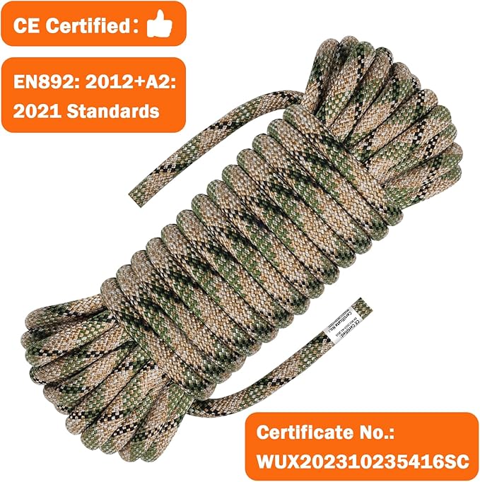 AOLEBA 10.5 mm Static Climbing Rope 10M(32ft) 20M(64ft) 30M(96ft) 50M(160ft) 70M(230ft) Outdoor Rock Climbing Rope, Escape Rope Ice Climbing Equipment Fire Rescue Parachute Rope